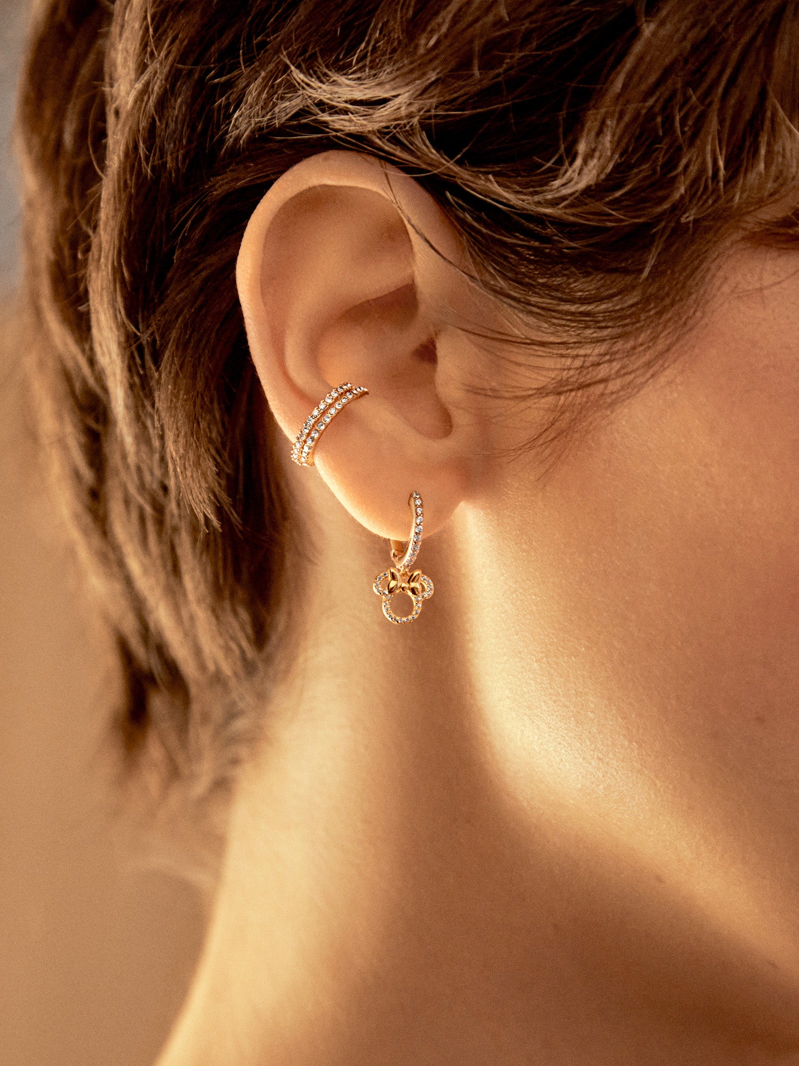 Minnie Mouse Disney 18K Gold Plated Sterling Silver Huggie Charm Earrings - Minnie Mouse - Image 2