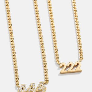 18K Gold Angel Number Custom Nameplate Necklace - Gold
