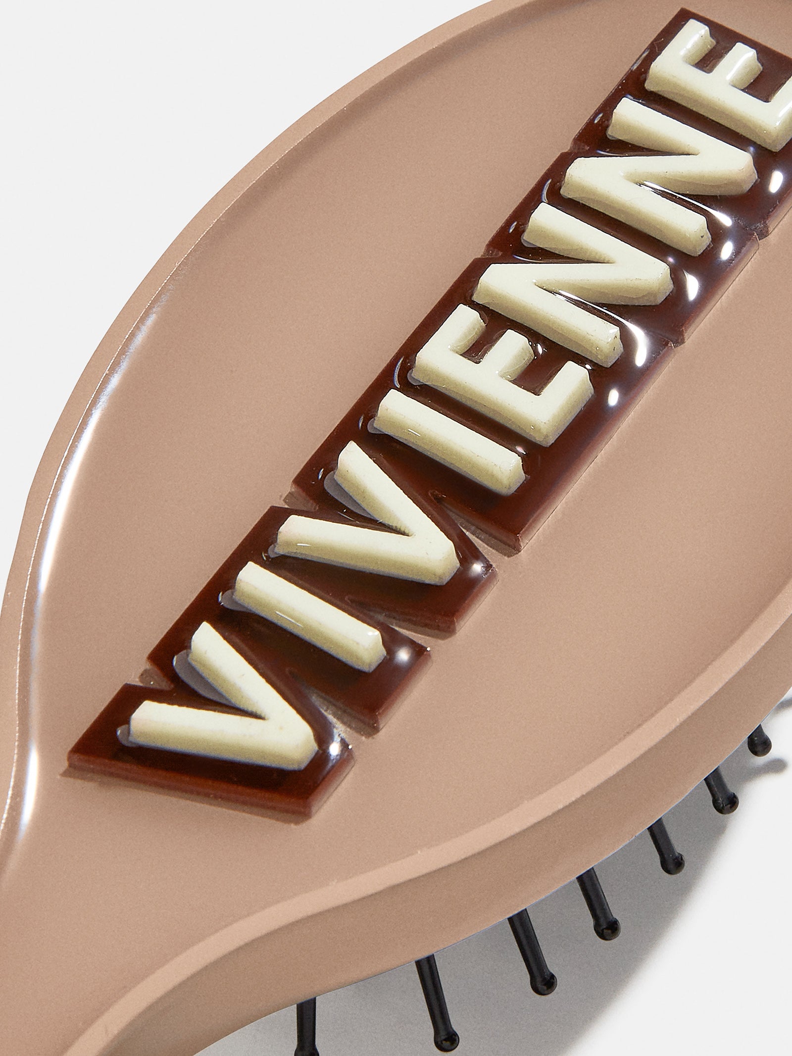 Mini Block Font Custom Hair Brush - Light Brown/Dark Brown - Image 4