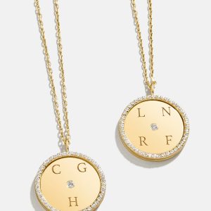 Classic 18K Gold Custom Medallion Necklace - Gold/Pav??