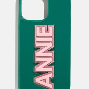 Block Font Custom IPhone Case - Green/Light Pink