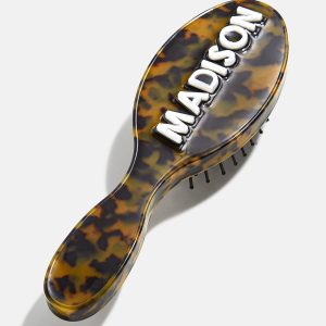 Mini Block Font Mini Custom Hair Brush - Tortoise/White