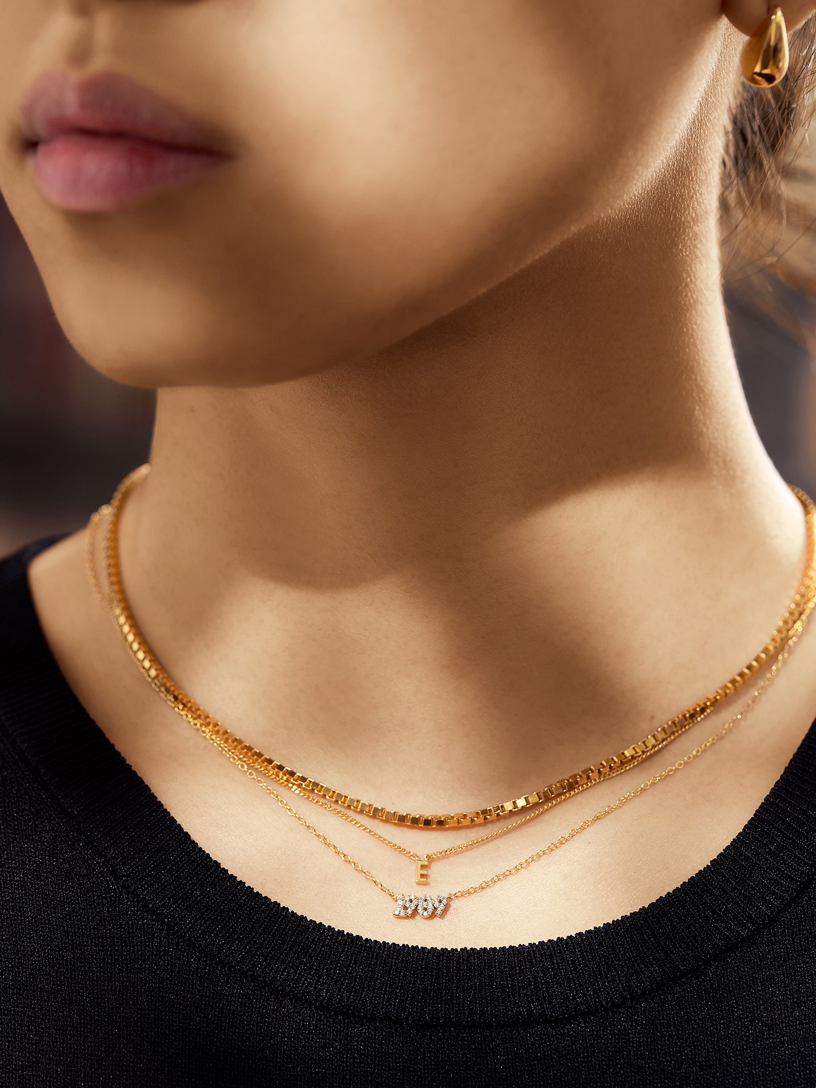 18K Gold Block Font Custom Number Necklace - Block Font Numbers - Image 5