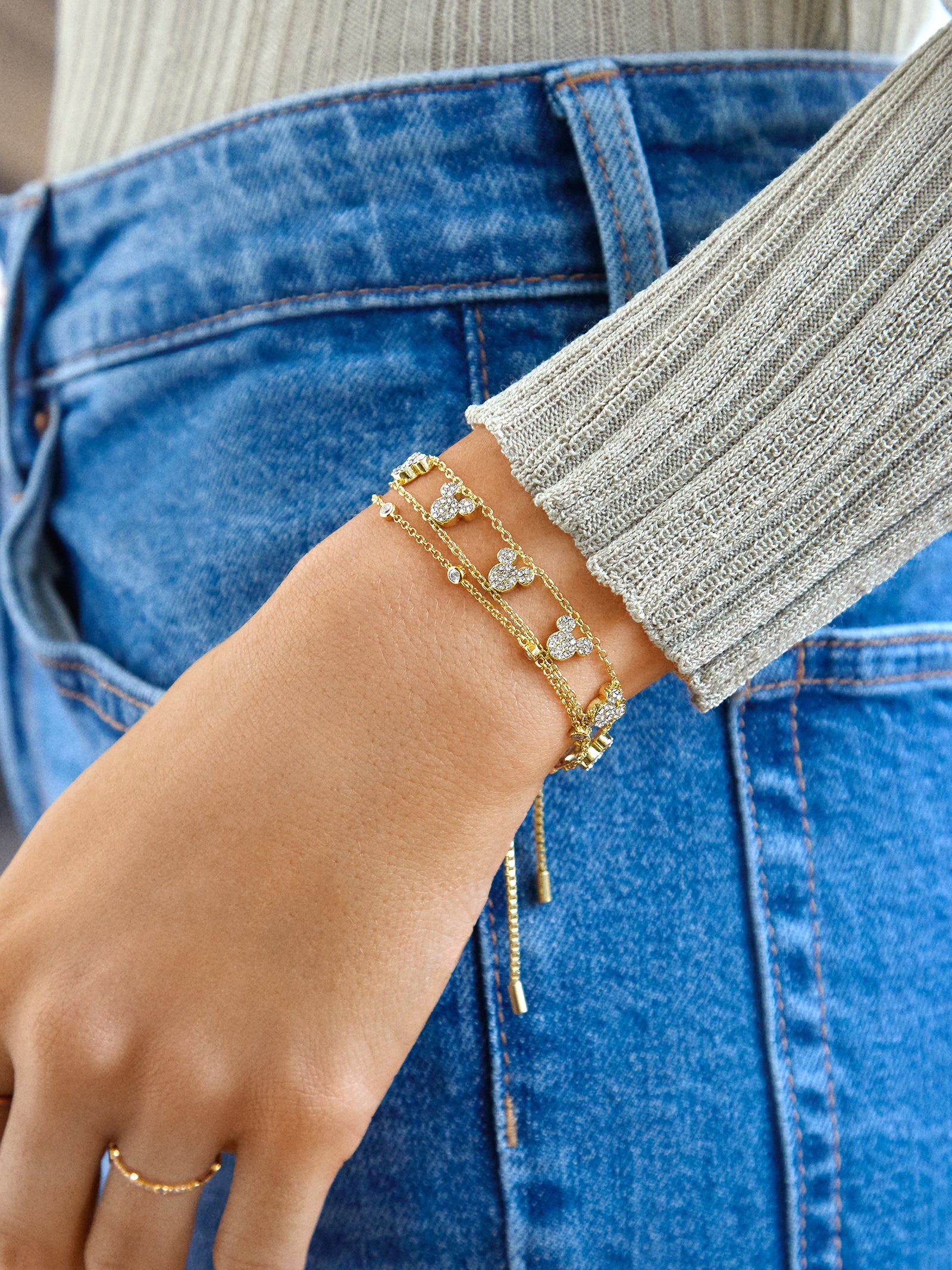 Disney Mickey Mouse Repeating Slider Bracelet - Gold/Pav?? - Image 2