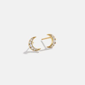 18K Gold Celestial Delicate Stud - Crescent Moon