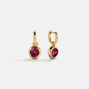 18K Gold Birthstone Drop Earrings - Ruby