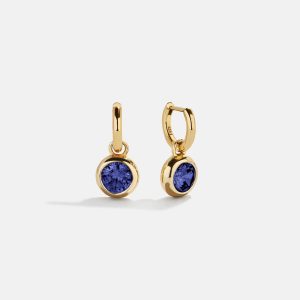 18K Gold Birthstone Drop Earrings - Sapphire
