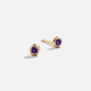 18K Gold Birthstone Stud Earrings - Amethyst
