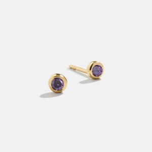 18K Gold Birthstone Stud Earrings - Light Amethyst
