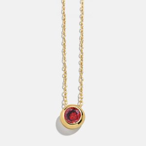 18K Gold Birthstone Pendant Necklace - Garnet