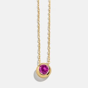 18K Gold Birthstone Pendant Necklace - Rose