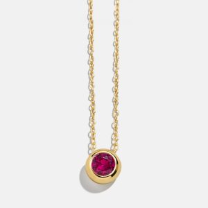 18K Gold Birthstone Pendant Necklace - Ruby