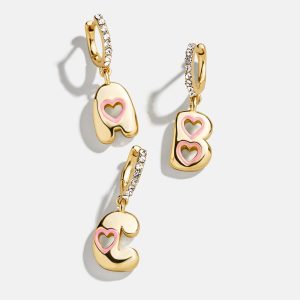 Kids' Initial Earrings - Gold/Pink