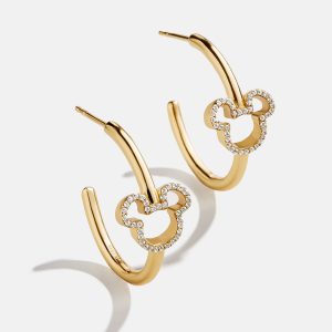 Disney Mickey Mouse 18K Gold Plated Sterling Silver Hoop Earrings - Gold/Pav??