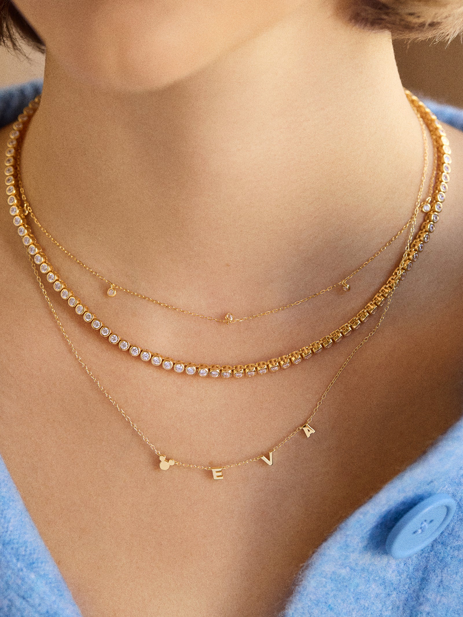 Disney Mickey Mouse 18K Gold Plated Sterling Silver Spaced Custom Necklace - Gold - Image 2