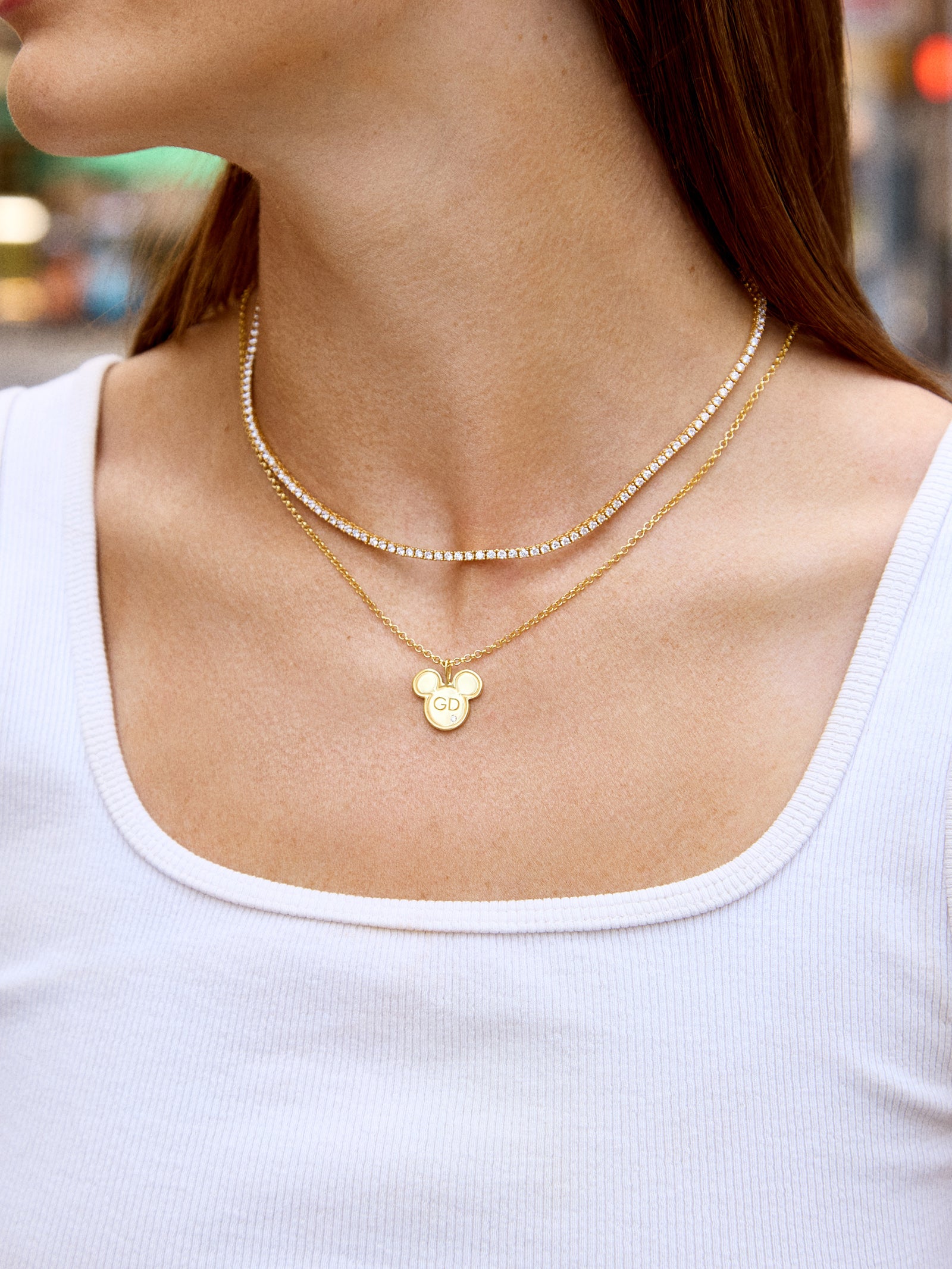 Mickey Mouse Disney 18K Gold Plated Sterling Silver Initial Pendant Necklace - Gold - Image 2