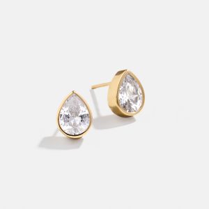 Donna 18K Gold Bezel Earrings - Gold/Pav??