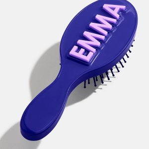 Mini Block Font Custom Hair Brush  - Navy/Light Purple