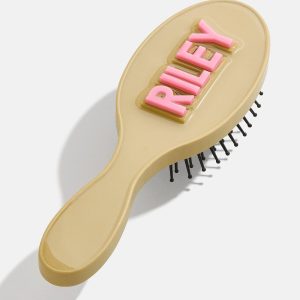 Mini Block Font Custom Hair Brush - Beige/Pink