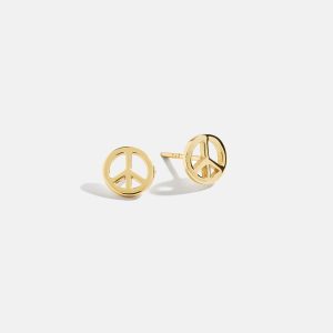 18K Gold Peace Sign Delicate Stud Earrings - Peace Sign