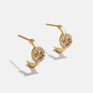 18K Gold Smiley Delicate Hoop Earrings - Pav?? Smiley Face