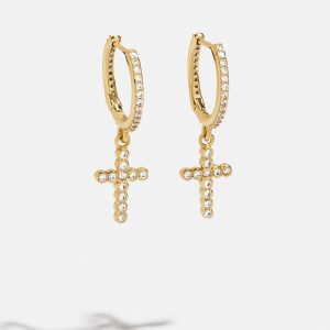 18K Gold Cross Earrings - Cross