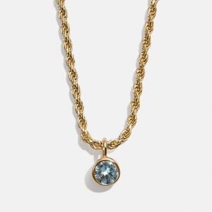 18K Gold Florence Birthstone Necklace - Aquamarine