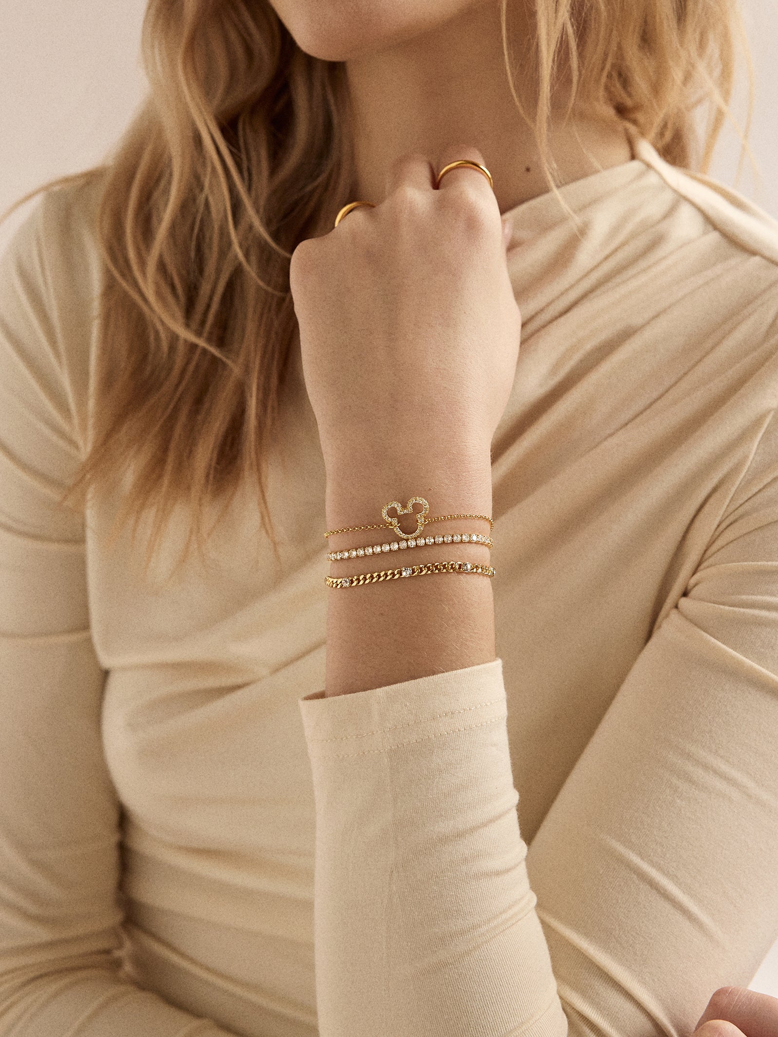 Disney Mickey Mouse 18K Gold Plated Sterling Silver Pav?? Bracelet - Gold/Pav?? - Image 2