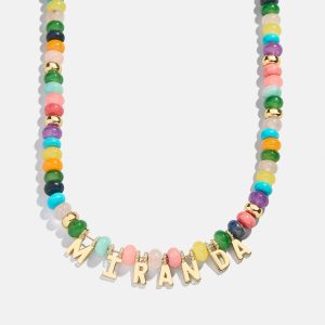 Semi-Precious Gold Custom Nameplate Necklace - Gold/Multi