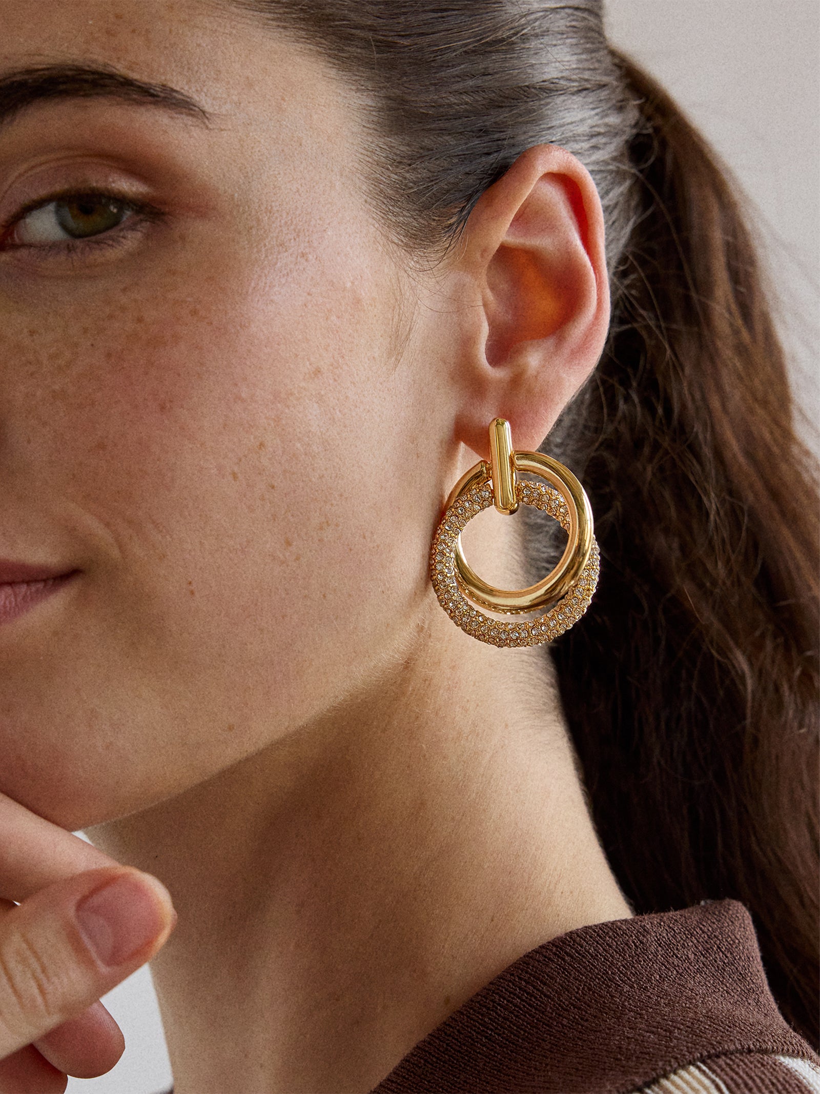 Sandra Gold Statement Earrings - Gold/Pav?? - Image 2