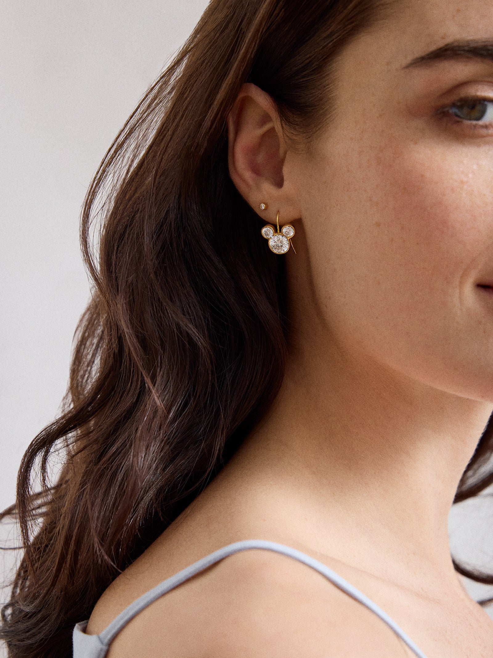 Disney Mickey Mouse 18K Gold Plated Sterling Silver Micro Drop Earrings - Gold/Pav?? - Image 2