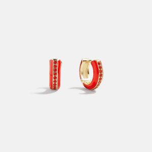 Game Day Enamel Huggie Earrings - Red