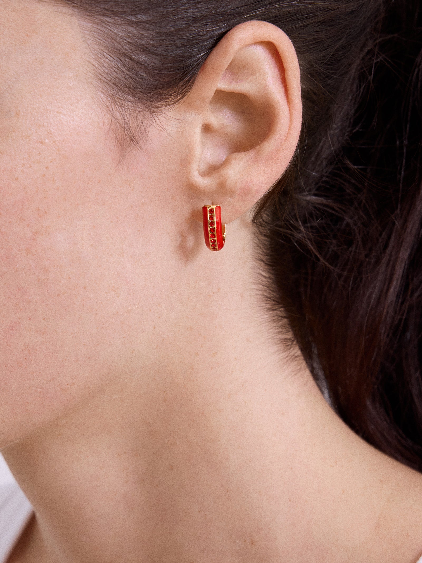 Game Day Enamel Huggie Earrings - Red - Image 2