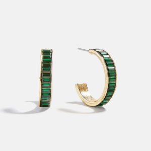 Game Day Baguette Hoop Earrings - Green