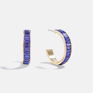 Game Day Baguette Hoop Earrings - Blue