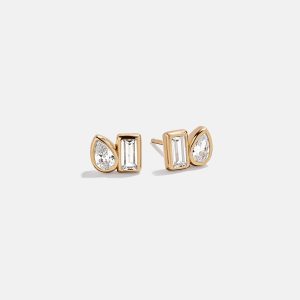 Reina 18K Gold Stud Earrings - Gold/Pav??