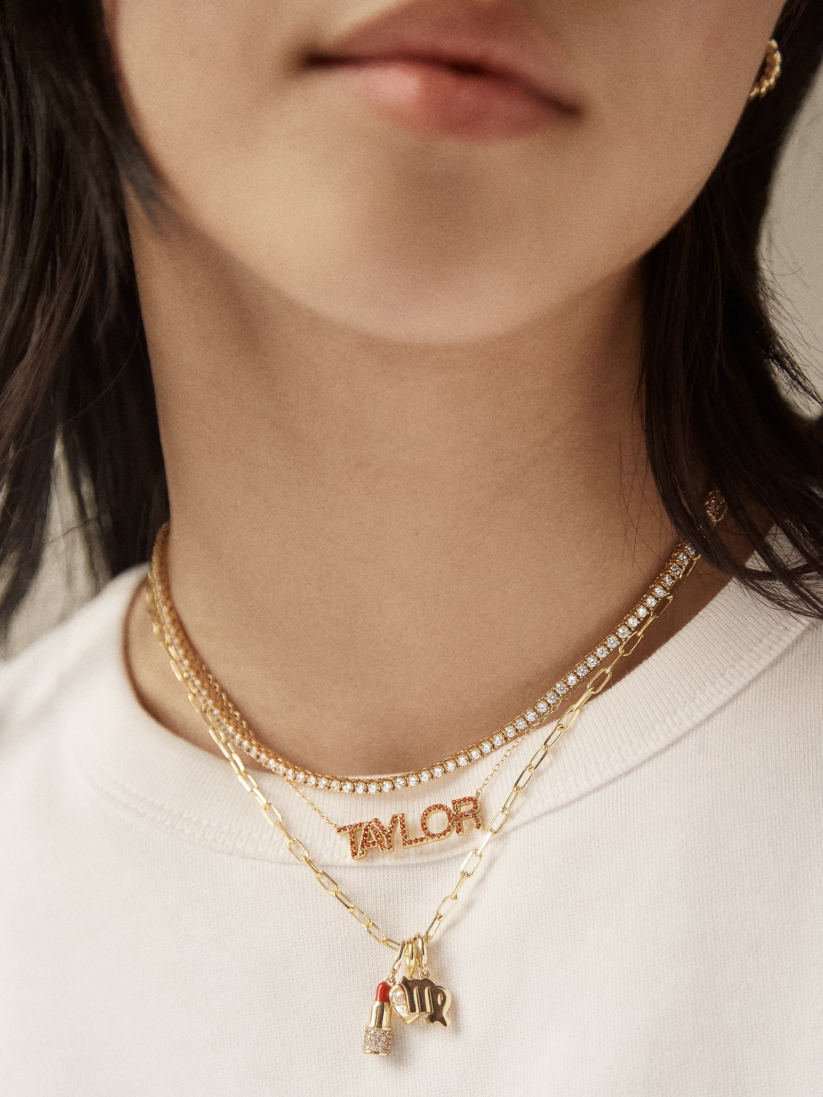 18K Gold Birthstone Custom Nameplate Necklace - Garnet - Image 2