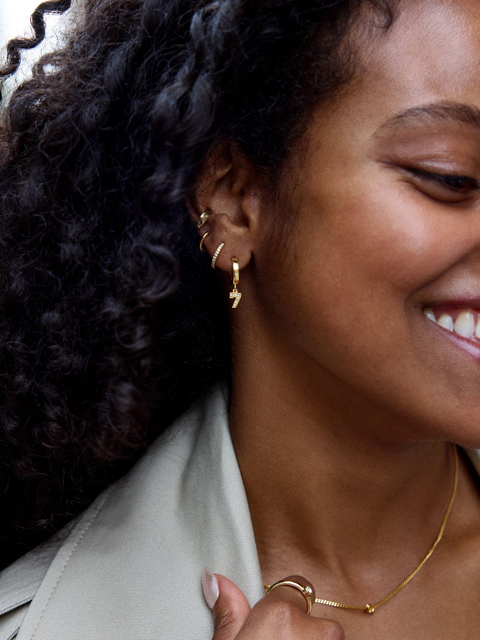 Varsity Number Custom Huggie Earrings - Gold Single Digit - Image 2