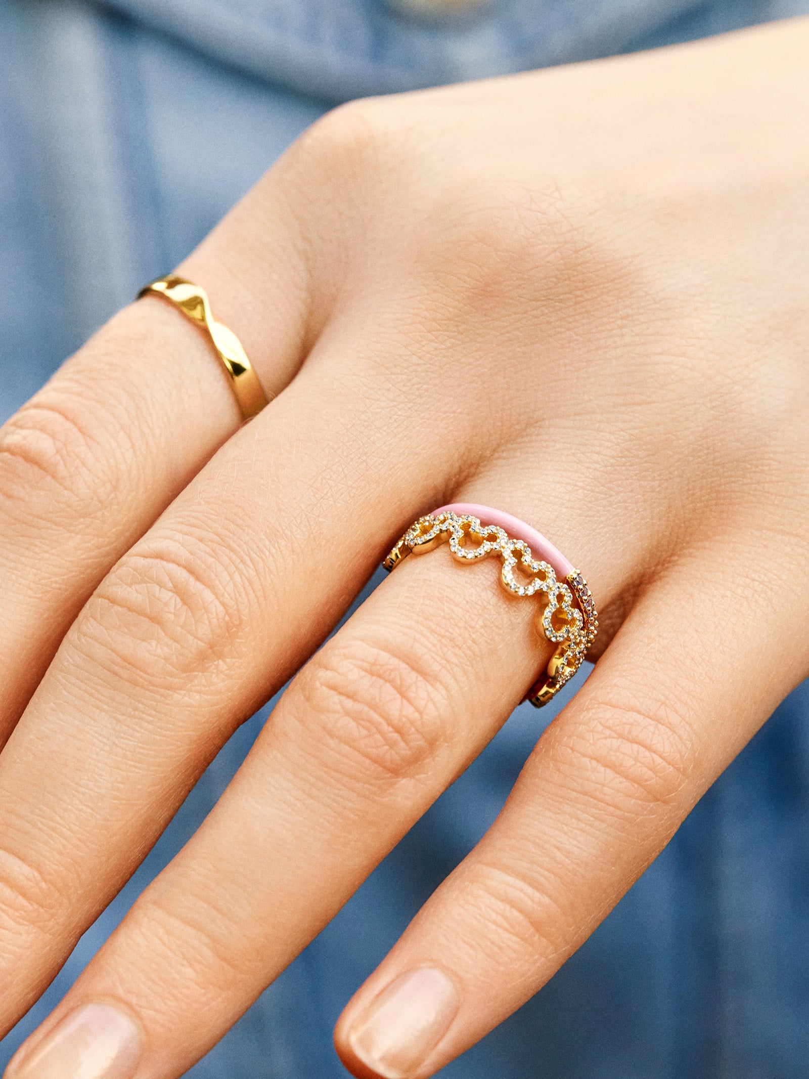 Mickey Mouse Outline 18K Gold Ring - Gold/Pav?? - Image 2