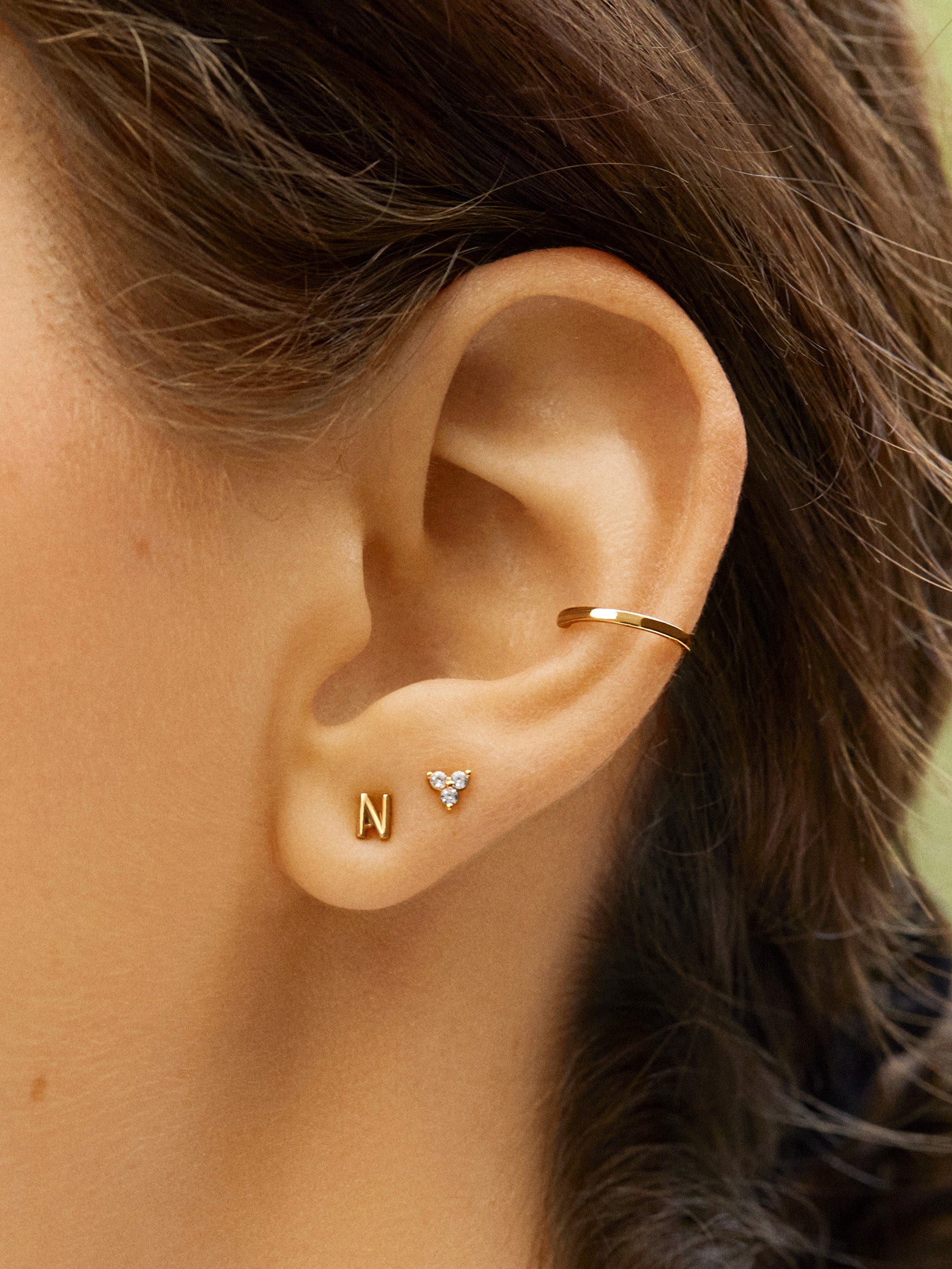 18K Gold Single Initial Earring - Classic Initial - Image 2