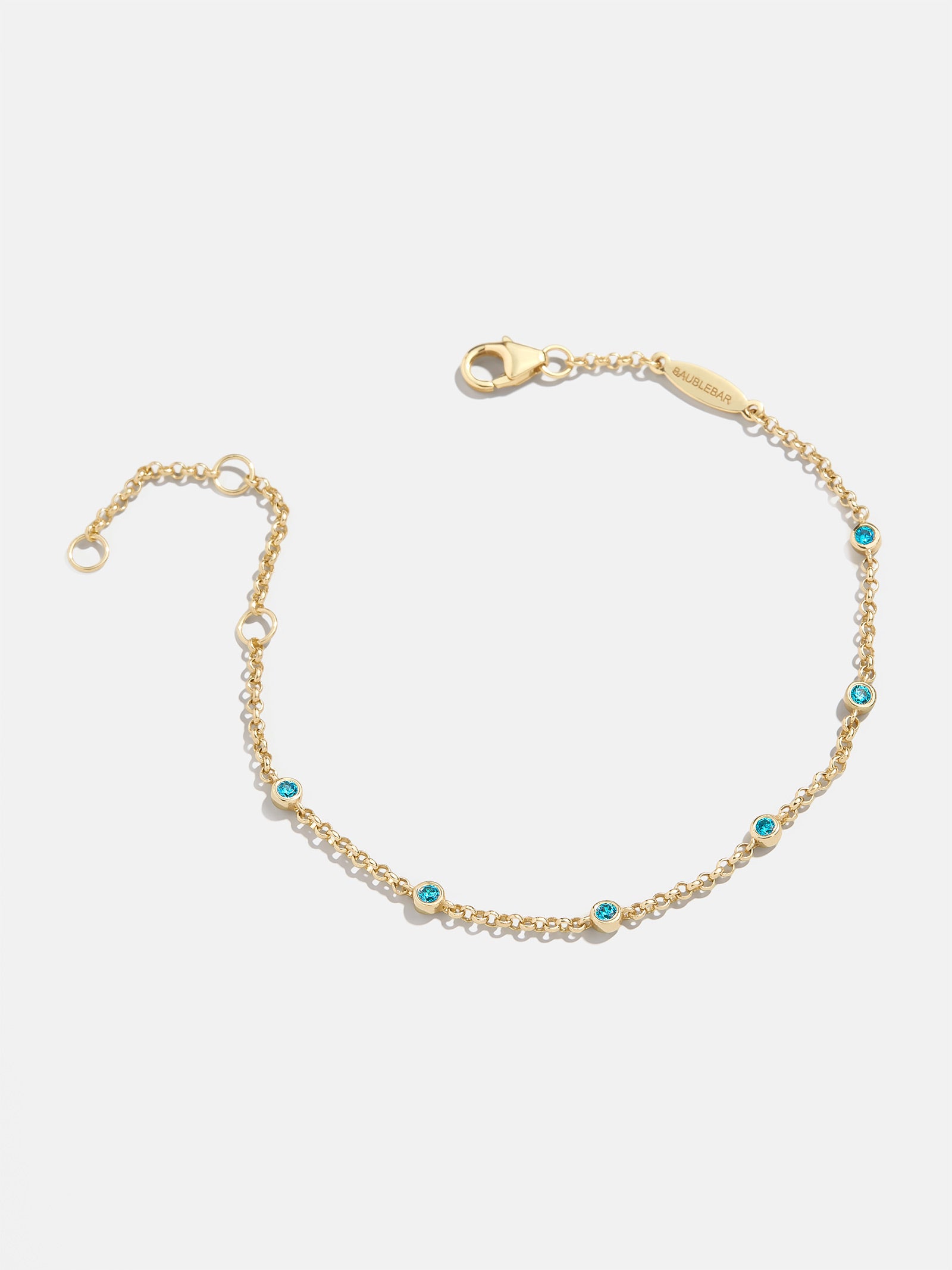 Yasmine 18K Gold Birthstone Bracelet - Blue Zircon - Image 3