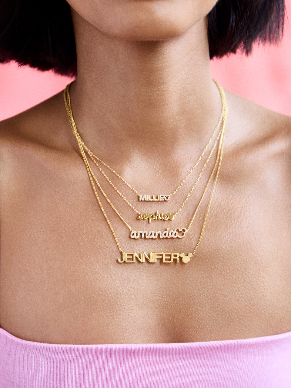 Disney Mickey Mouse 18K Gold Plated Sterling Silver Custom Nameplate Necklace - Gold/Pav?? - Image 4