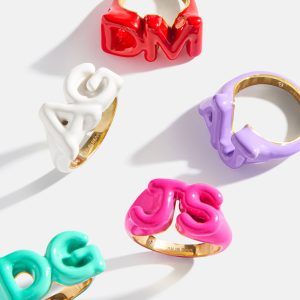 Block Enamel Custom Initial Ring - Hot Pink