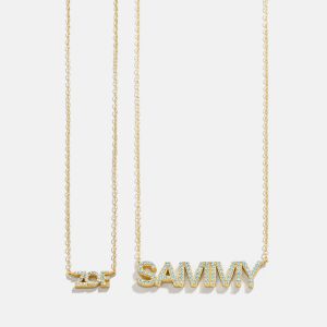 18K Gold Birthstone Custom Nameplate Necklace - Aquamarine