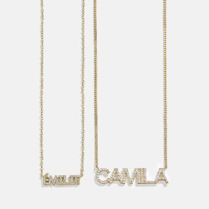 18K Gold Birthstone Custom Nameplate Necklace - Crystal